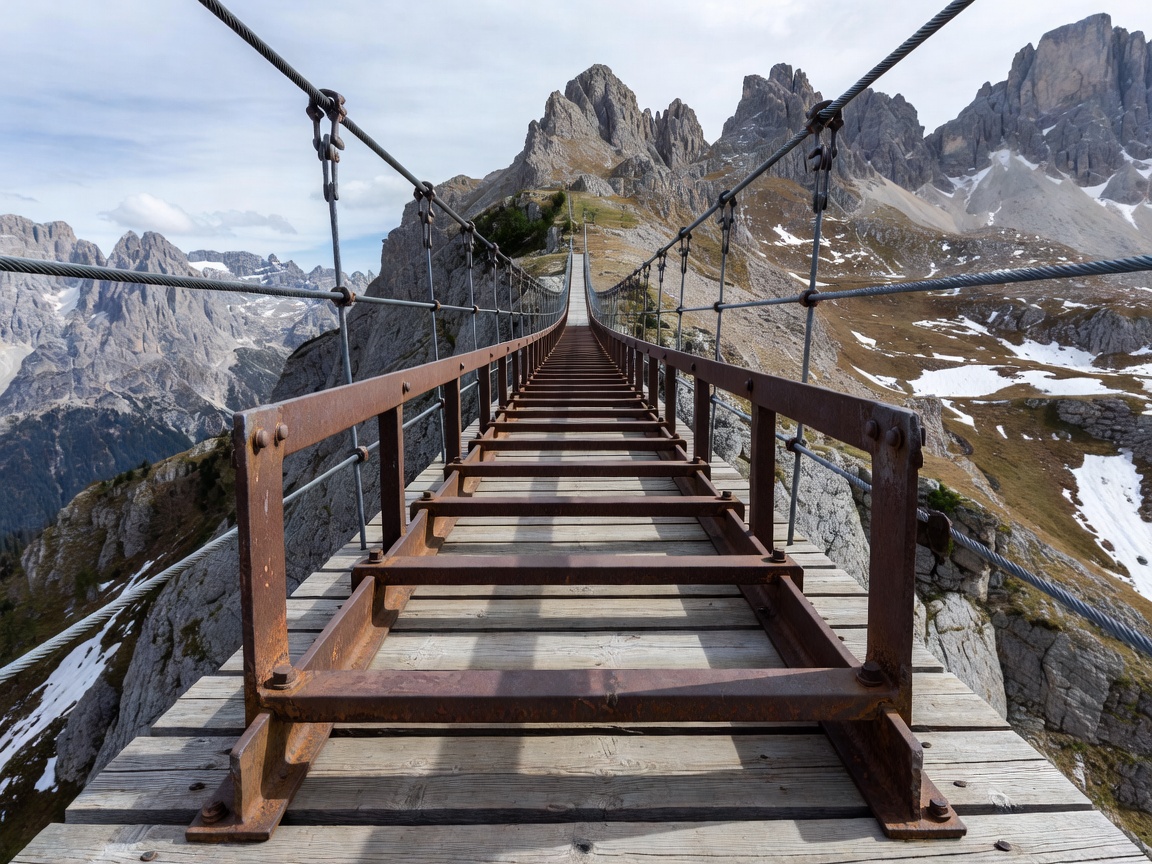 Iron ladder section on Ivano Dibona suspension bridge in Cortina