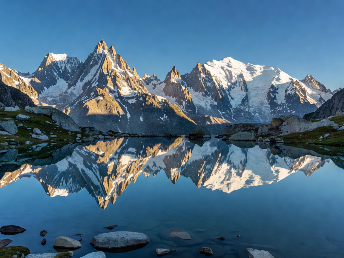 Lac Blanc reflecting the Mont Blanc range in Chamonix