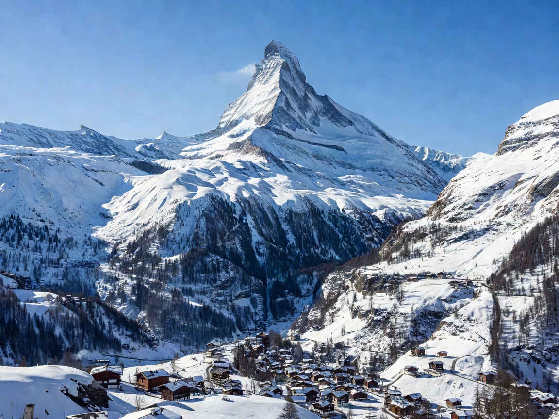 Glacier-capped peaks and rocky ridge in the French Swiss Alps